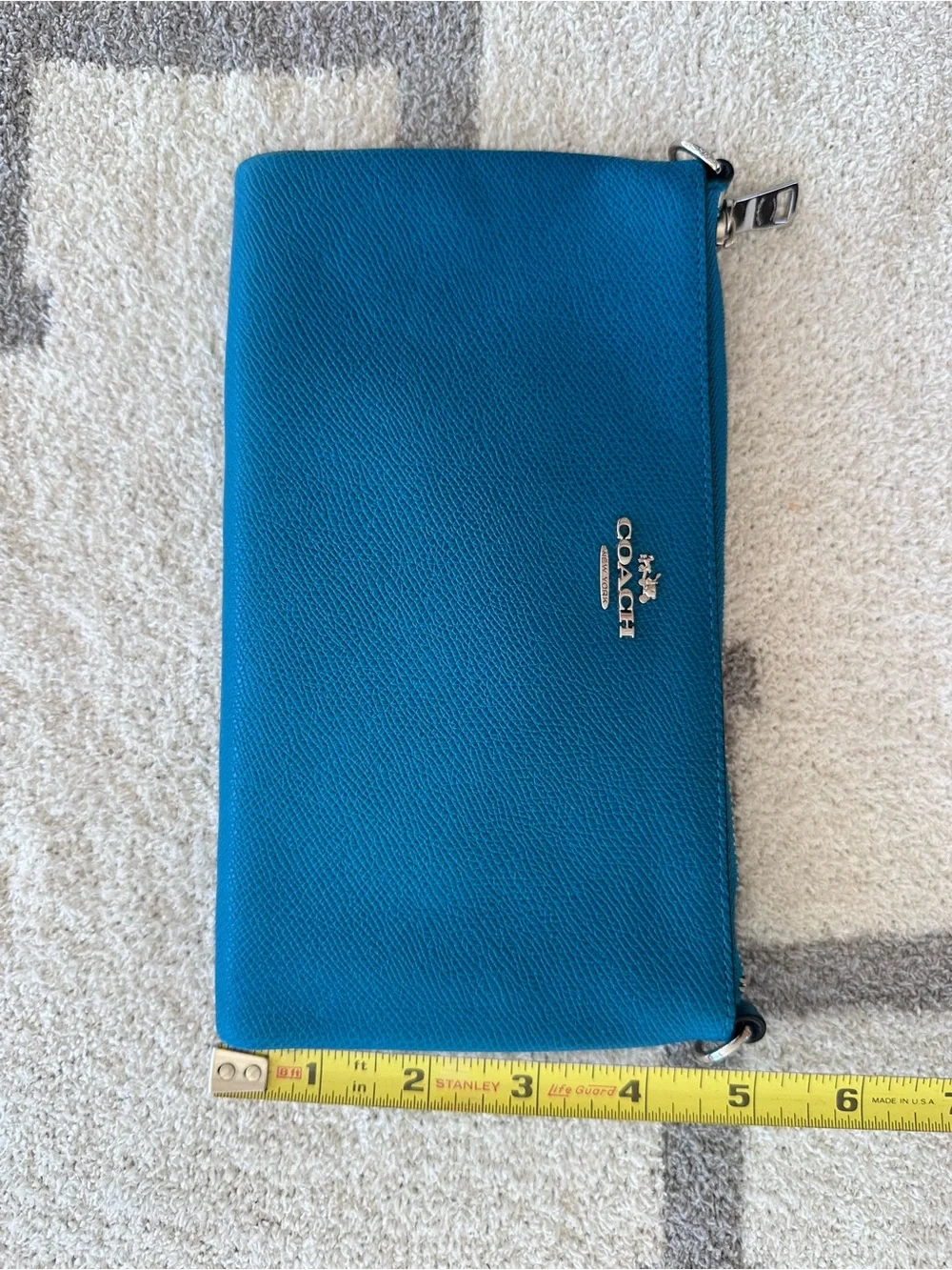 Coach Teal Pebbled Leather Crossbody Clutch with Chain Strap